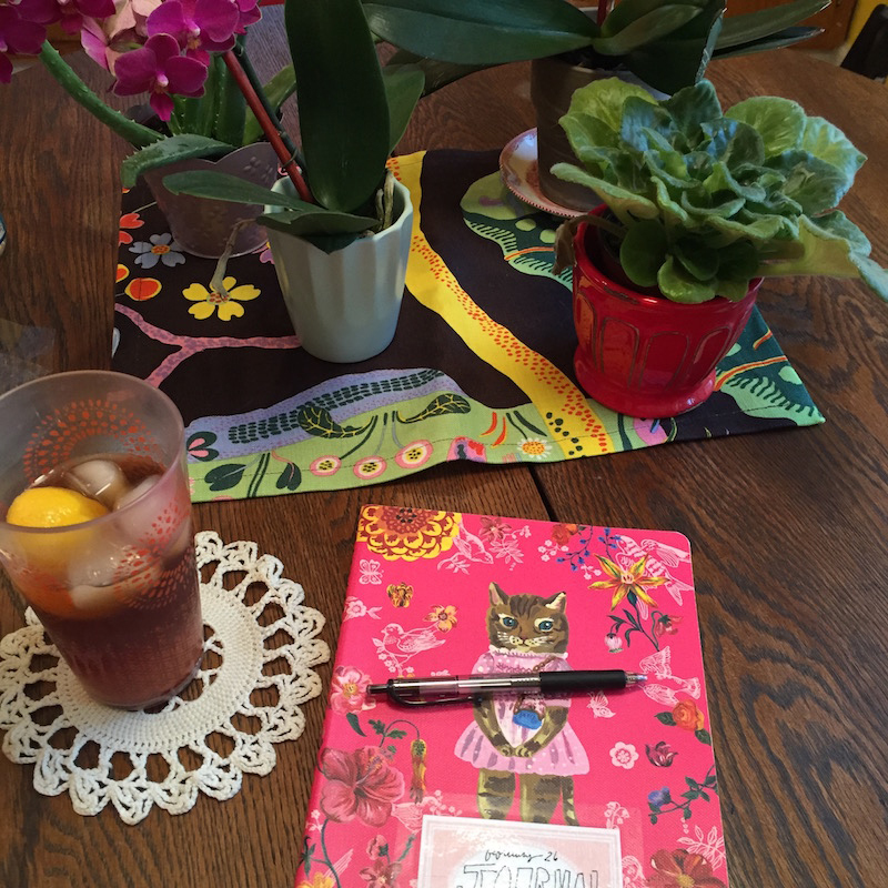 journaling at the kitchen table